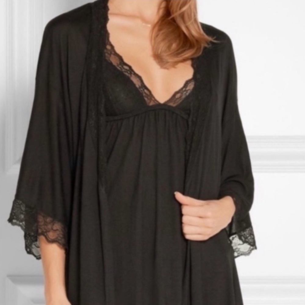 šEberjey Rayon Set Robe & Chemise āGeorgetteā Blk Size S NET-A-PORTER Excellent